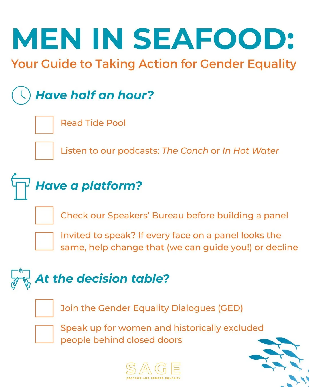 If you&rsquo;re a man working in seafood, this list is for you. ⁠
⁠
We often hear that men want to help create gender equality and be better allies, but aren&rsquo;t always sure where to start. ⁠
⁠
So we made this for you&mdash;save it, screenshot it