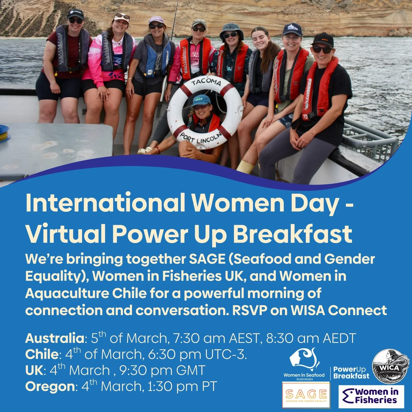 ☀️ Join us for a global 𝗩𝗜𝗥𝗧𝗨𝗔𝗟 𝗣𝗢𝗪𝗘𝗥 𝗨𝗣 𝗕𝗥𝗘𝗔𝗞𝗙𝗔𝗦𝗧 to celebrate women&rsquo;s groups driving change across the seafood industry! 

Hosted by @WomenInSeafood_Australasia in partnership with SAGE (Seafood and Gender Equality), @U