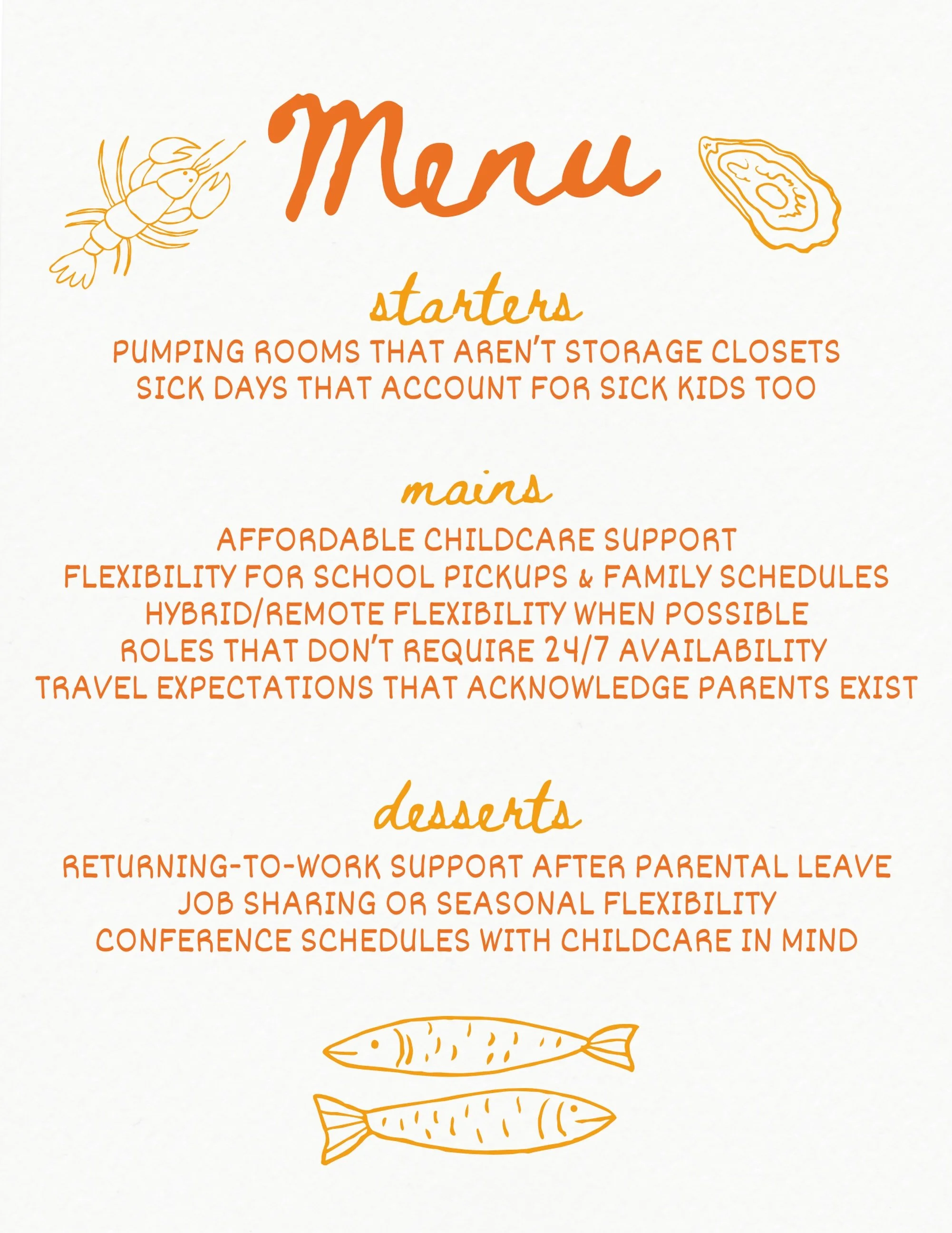 We&rsquo;ll have it all, please and thank you. ✨🍽️✨

#WorkingParents #WorkplaceCulture #ParentFriendlyWorkplaces #WorkLifeBalance #SustainableSeafood