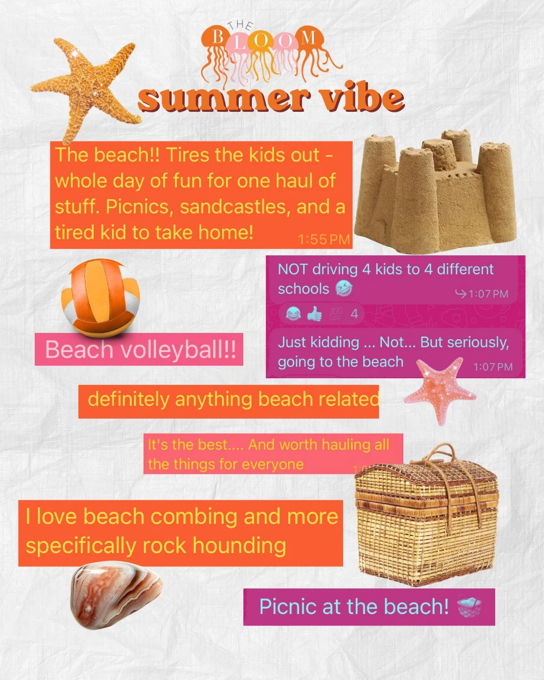 Okay, so we asked 𝗧𝗛𝗘 𝗕𝗟𝗢𝗢𝗠 (our networking community for women &amp; genderqueer folks in seafood!) what the summer looks like, and you all did NOT hold back. 😂⁠
⁠
SLOW and EASY living at the beach, fried clams, and lots of swimming! ⁠
⁠
Bu