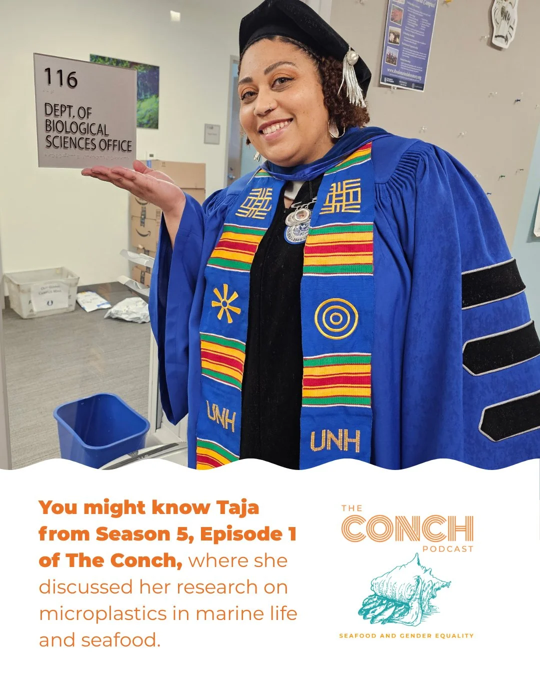 🎉 Congratulations to Dr. Taja Sims-Harper on earning her Ph.D. in Marine Science from the University of New Hampshire! ⁠
⁠
Taja joined us on Season 5, Episode 1 of 𝗧𝗛𝗘 𝗖𝗢𝗡𝗖𝗛 (listen at the link in bio ⤴️) to discuss her research on microplas