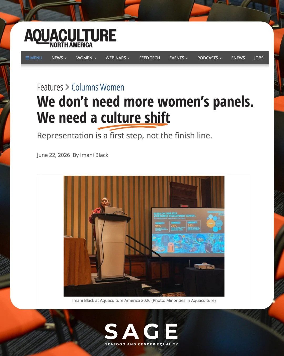 The conference session was called "Women's Leadership." A male panelist took the floor and told the room: "Don't be bitchy&mdash;be a bitch."⁠
⁠
Imani Black, Founder of Minorities In Aquaculture @MIA_npo, was in that very room. Sh