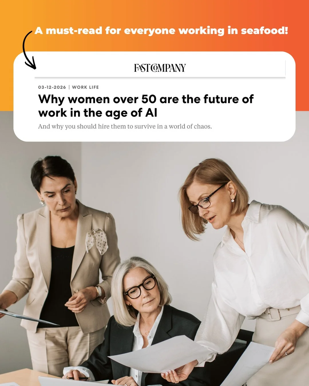 Fast Company just made the case for a workforce many companies foolishly overlook: 𝗪𝗢𝗠𝗘𝗡 𝗢𝗩𝗘𝗥 𝟱𝟬! ⁠
⁠
Here are 3 reasons from the list that stood out to our team: ⁠
⁠
1️⃣ They handle instability exceptionally well. Anyone who listens to ou