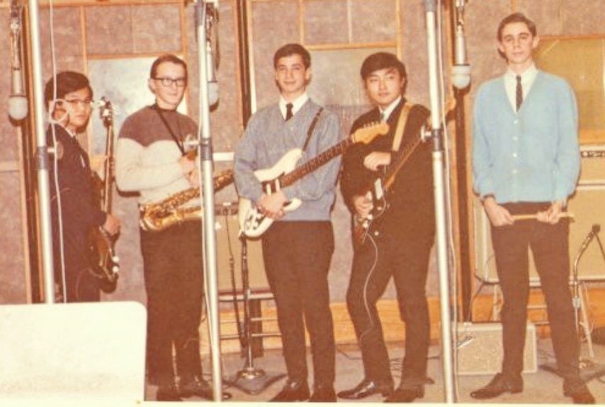 My Dad&rsquo;s first band, Dave &amp; The Van Tays in the recording studio. He&rsquo;s the one hanging around a bunch of musicians, aka the drummer. They were a Japanese American surf band and had all met while studying at UCLA. They recorded at Capi