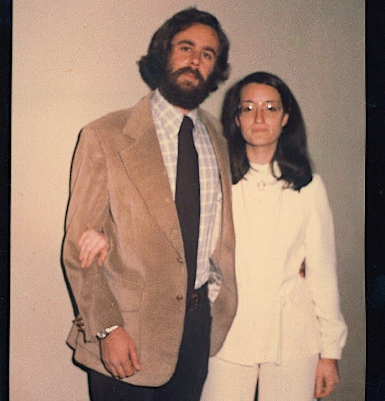 This is a photo of my parents&rsquo; wedding day but the real star is my Mom&rsquo;s white pant suit. Los Angeles, 1974.