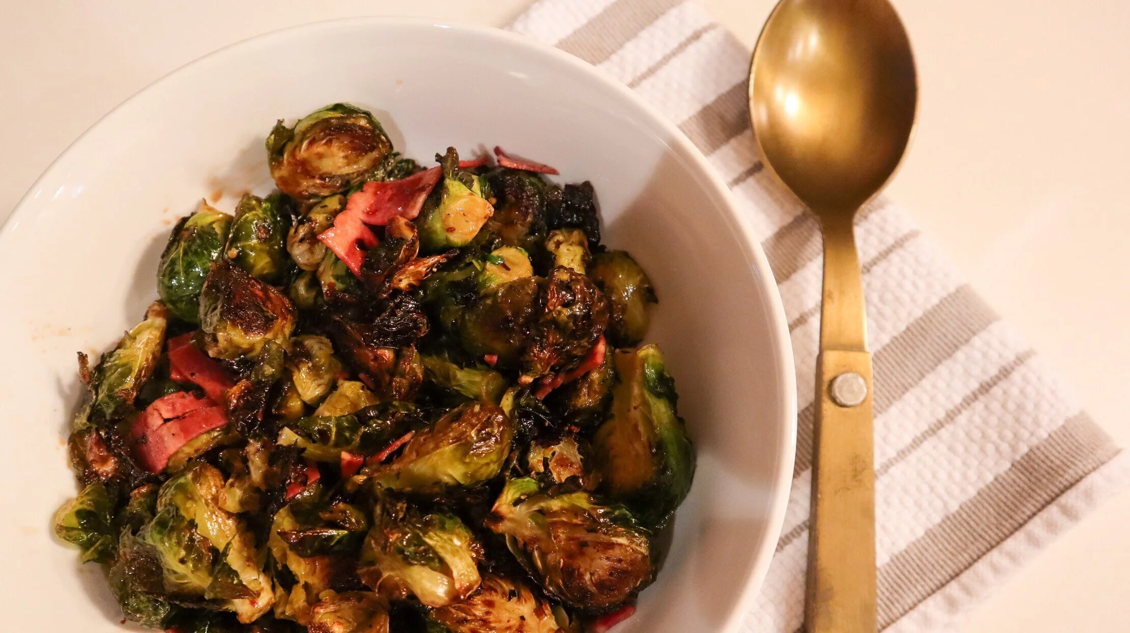 Hot honey balsamic roasted Brussels sprouts