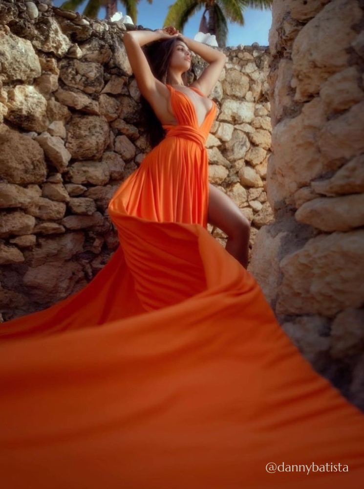 orange dress photoshoot Orange fluffy dress