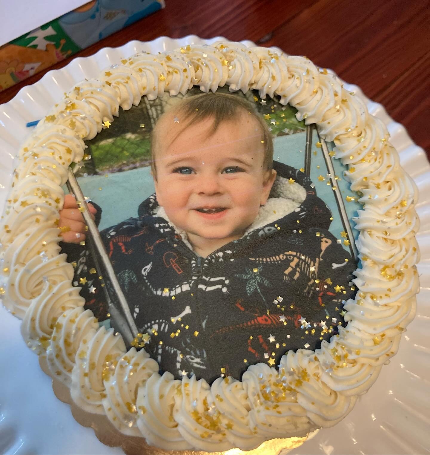 Big brother wanted the little guys pic on the cake. &ldquo;He&rsquo;s cute so that&rsquo;ll make a very cute cake.&rdquo;

Inside our family favorite - chocolate cake with salted caramel filling. 

 
  #westorange #westorangenj #westorangebakery #sou
