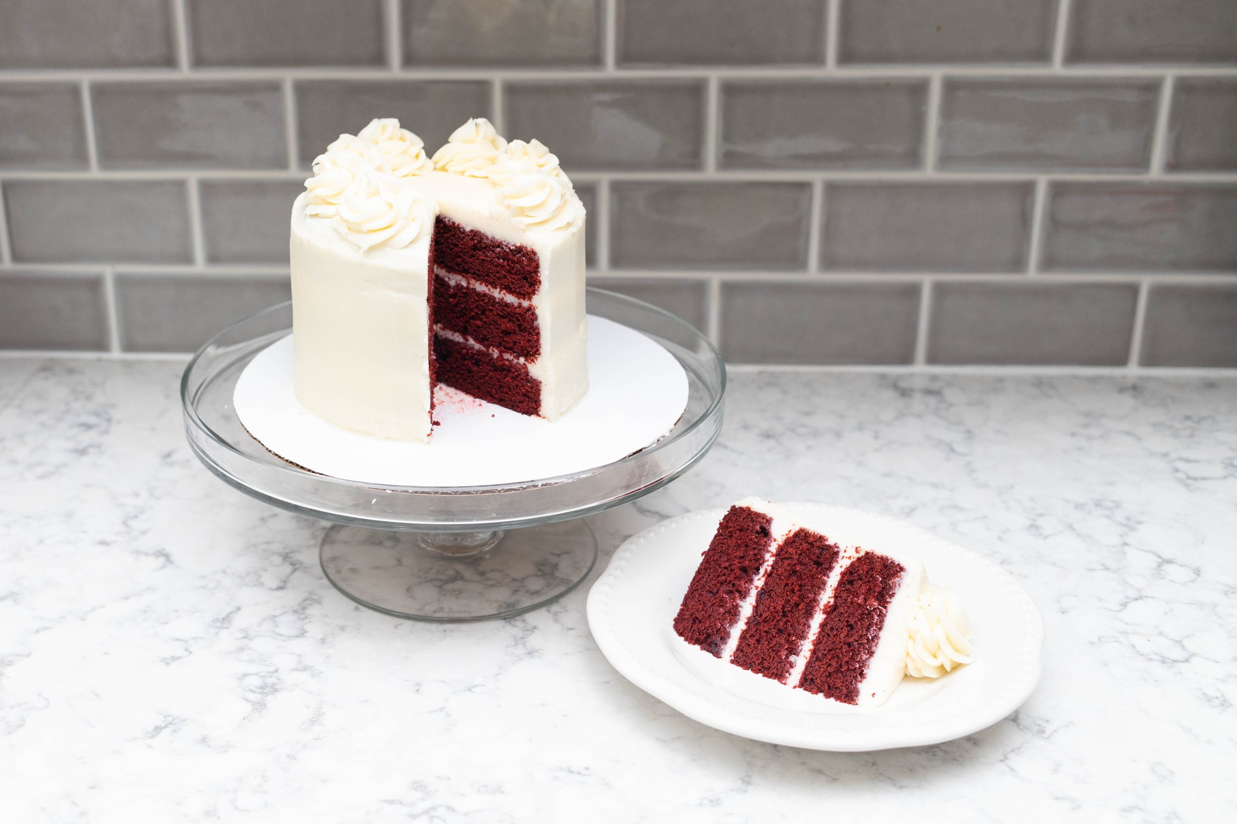 Bakes by Izzy’s three-layer red velvet cake