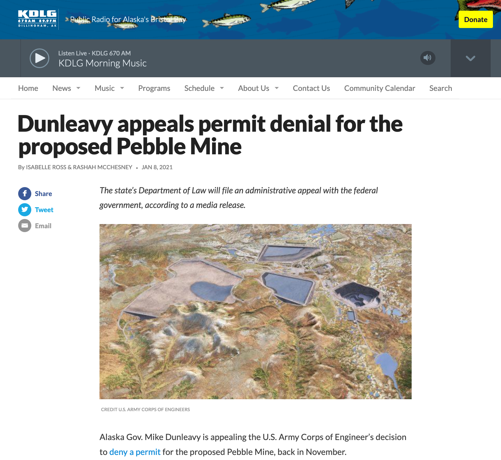 Dunleavy appeals permit denial for the proposed Pebble Mine 