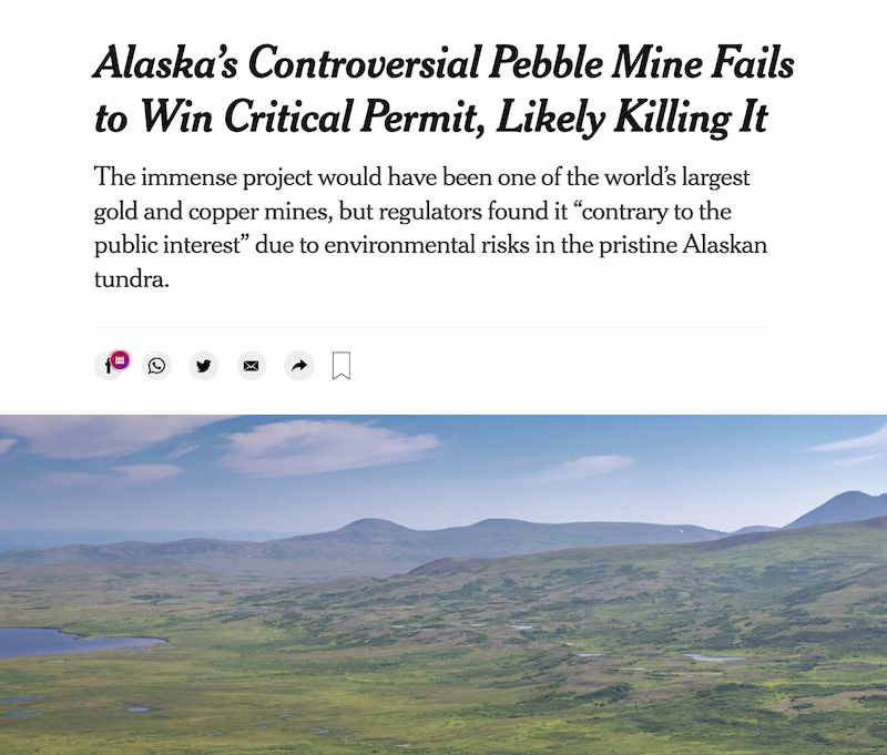 Alaska’s Controversial Pebble Mine Fails to Win Critical Permit, Likely Killing It