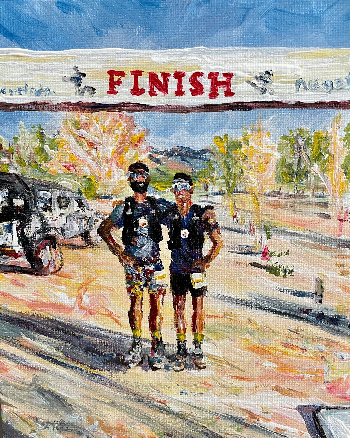 Yesterday&rsquo;s commissions 🙌 That race finish line is the Bishop High Sierra Ultras. Marcos and his cousin Manny ran the 50 miler. He&rsquo;s giving this painting to Manny as a gift for his birthday in a few days. 

As soon as I finished painting