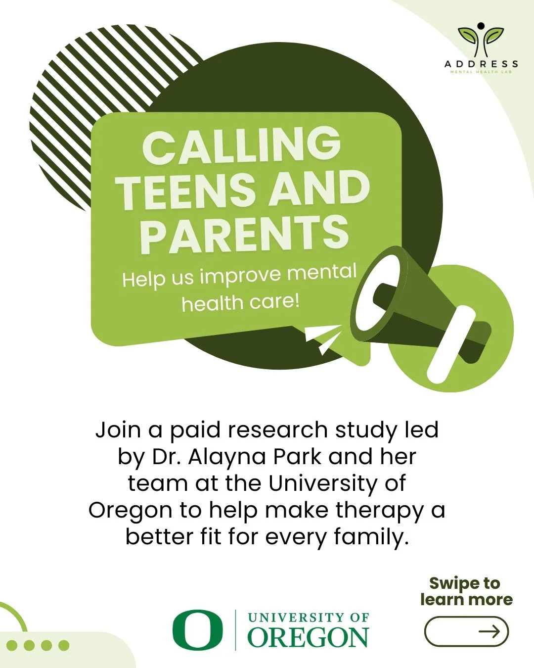 We&rsquo;re looking for therapists and Latino/a teens and parents to join a new paid research study led by Dr. Alayna Park and the ADDRESS Mental Health Lab at the University of Oregon! 🦆

This study aims to make mental health care a better fit for 