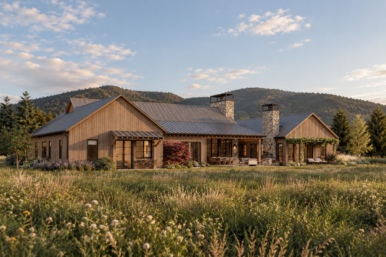 Golden-Hour Mountain Meadow Farmhouse.png