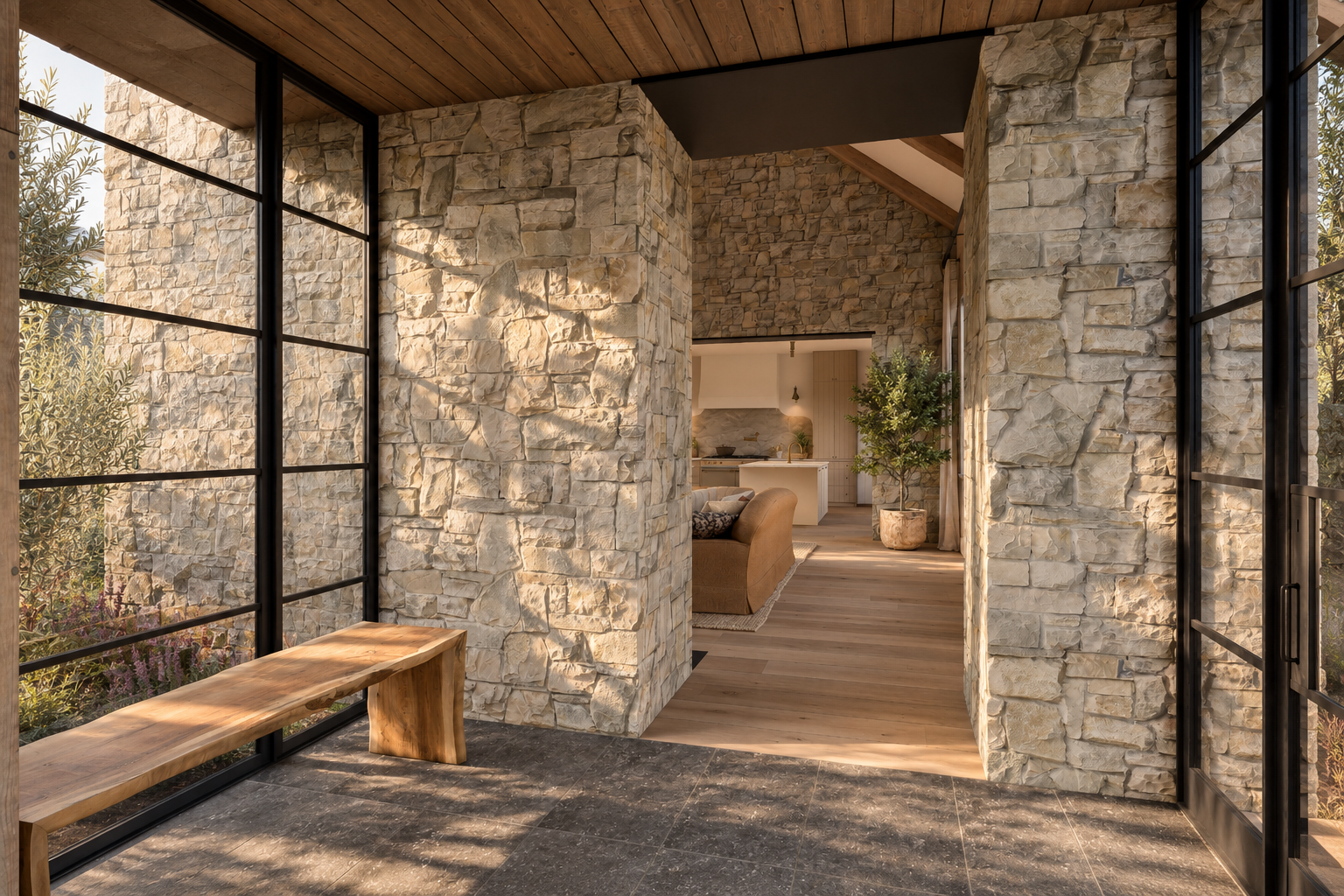 Sunlit Stone and Glass Retreat.png