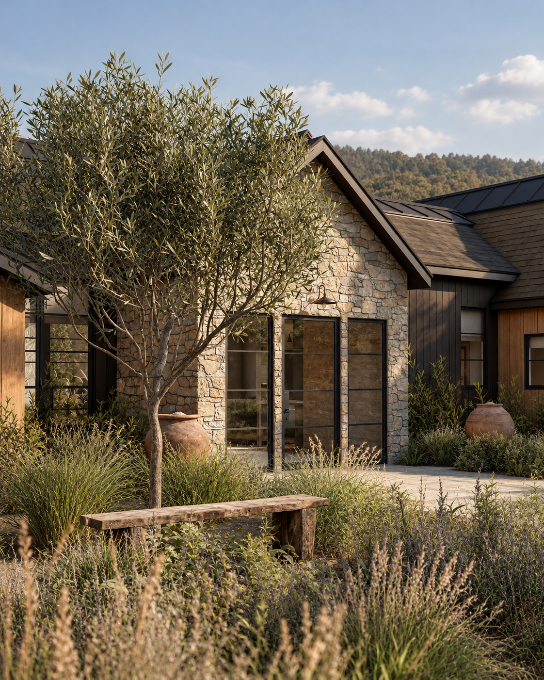 Mediterranean Courtyard with Olive Tree.png
