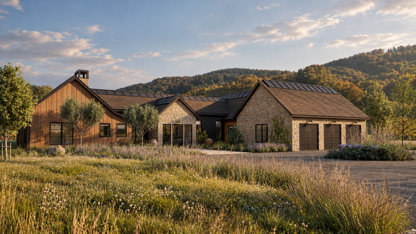Modern Rustic House at Golden Hour.png