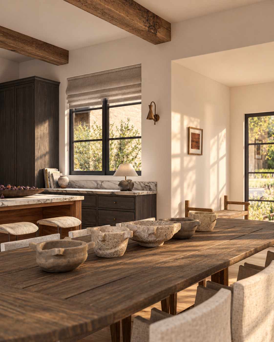 Sunlit Mediterranean Rustic Kitchen Dining Area.png