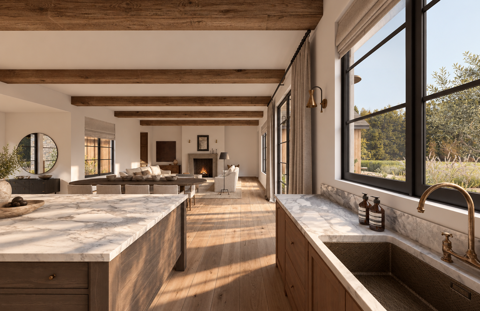 Warm Rustic Kitchen and Fireplace Interior.png