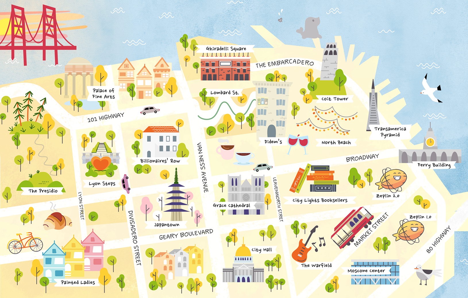 Map of some of Zeplin's favorite locations around SF