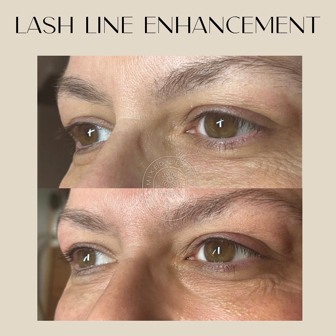 We love lash line enhancements at Mixed Beauty!😍 The daintiest, fine-line semi permanent tattoo on your lash line. It doesn&rsquo;t look like you&rsquo;re wearing eyeliner every day, instead your lashes look full and your eyes look awake! After your