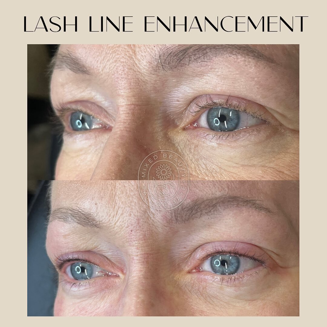We love lash line enhancements at Mixed Beauty!😍 The daintiest, fine-line semi permanent tattoo on your lash line. It doesn&rsquo;t look like you&rsquo;re wearing eyeliner every day, instead your lashes look full and your eyes look awake! Remember n