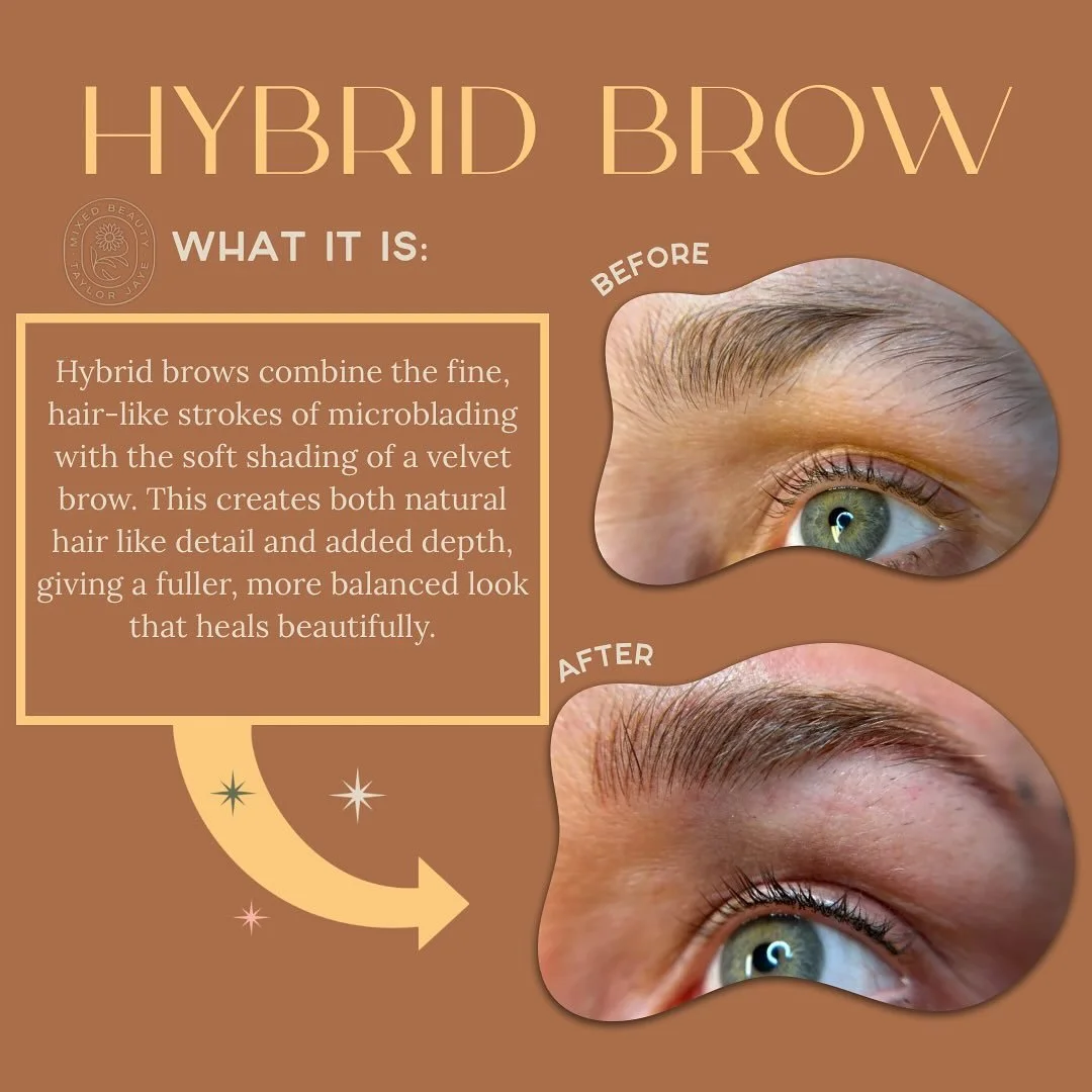 ✨ Hybrid Brows give you the best of both worlds!
This technique combines the natural, hair-like strokes of microblading with the soft shading of a velvet brow. The result? Brows that look natural but with added depth and balance that microblading can