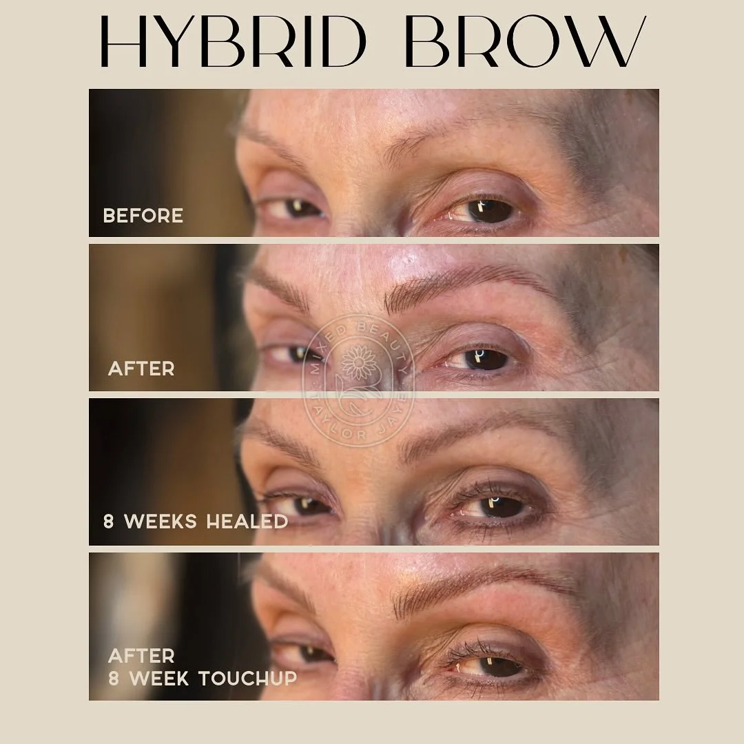 ✨ Full Hybrid Brow Transformation ✨

I am so obsessed with this side-by-side!! How cool! 

From pale, barely-there brows ➡️ to soft, natural definition ➡️ to healed perfection ➡️ to perfected fullness ✨

With the Hybrid Brow technique (hair strokes +