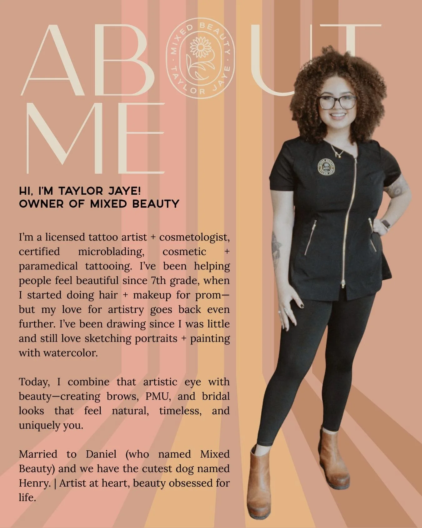 Hi, I&rsquo;m Taylor Jaye!
Owner of Mixed Beauty ✨

Art has always been a part of who I am. From the time I was little, I loved sketching portraits and painting with watercolor . By 7th grade, that creativity turned into doing hair + makeup for older