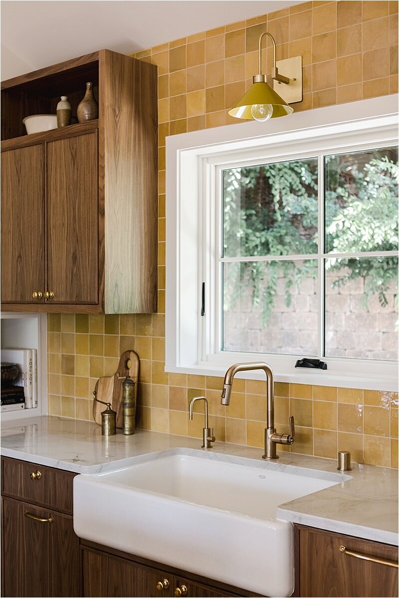 Mustard Yellow Tile. Mustard Yellow Kitchen.