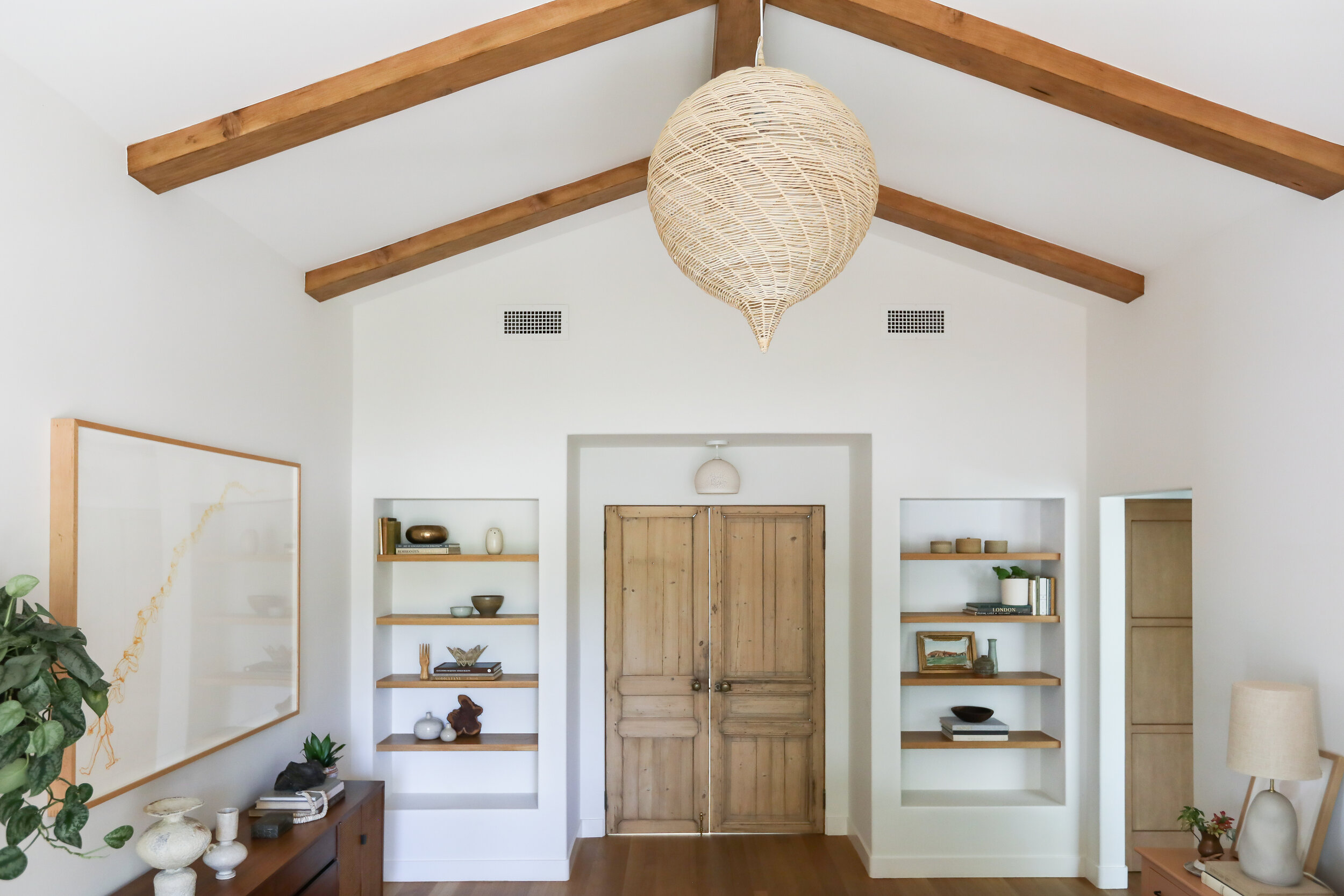 Professional Real Estate Photography. Custom Ceiling Beams. Custom Wooden Bedroom Doors.