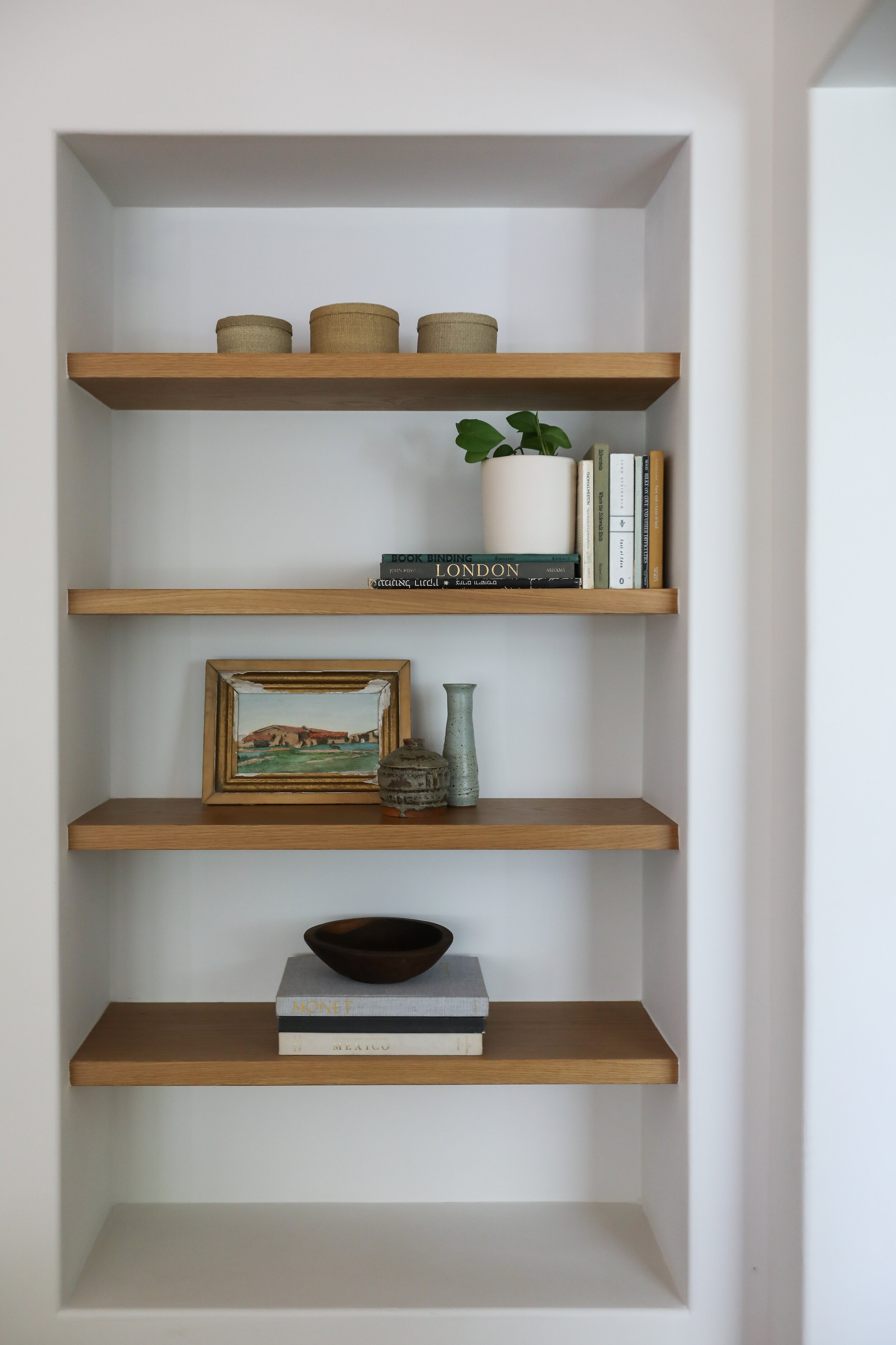 Custom White Oak Floating Shelves. Custom Built-in Shelves. How to style my shelves.
