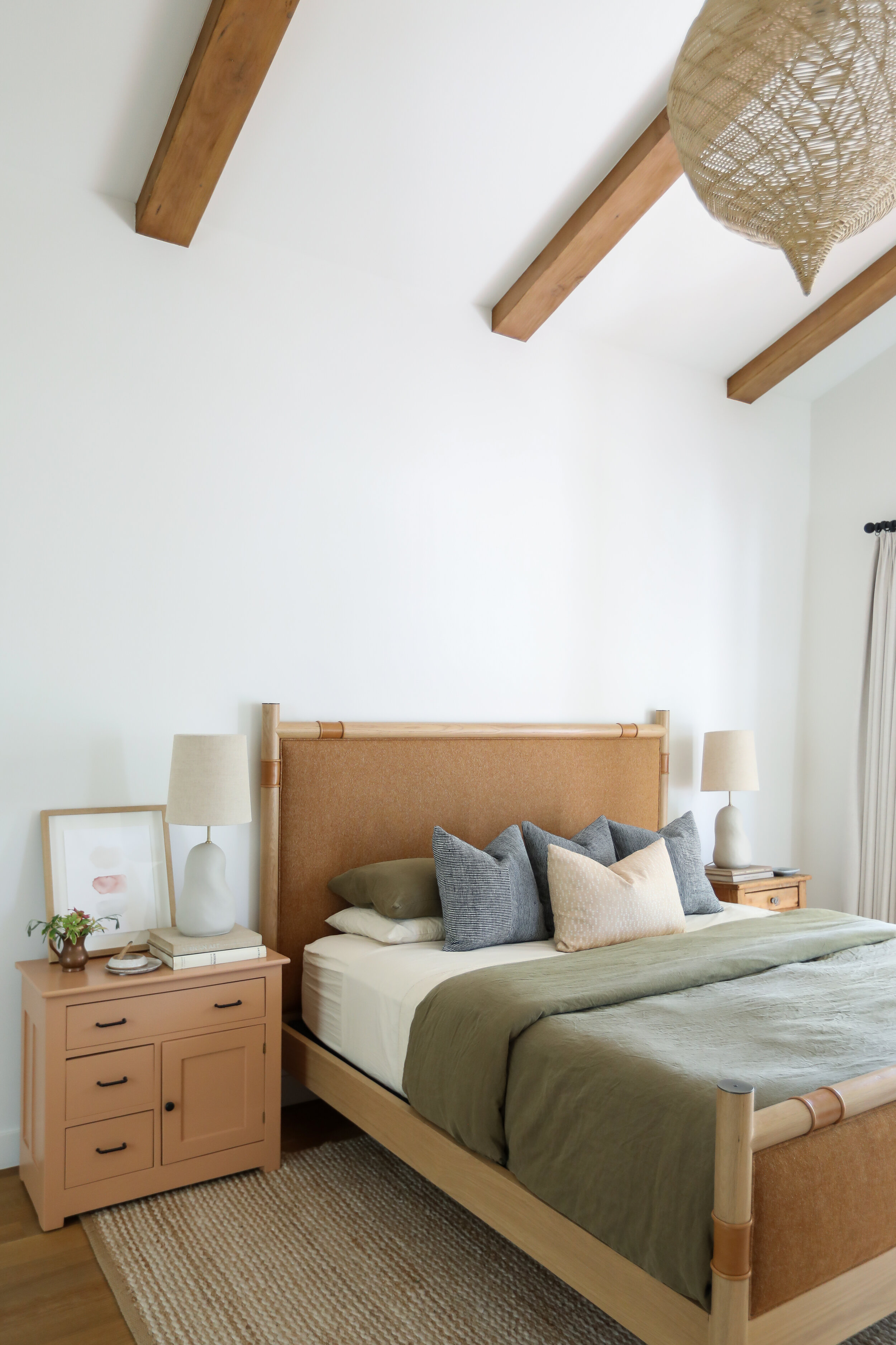 Luxury Master Bedroom. Master Suite with Custom Wood Beams.