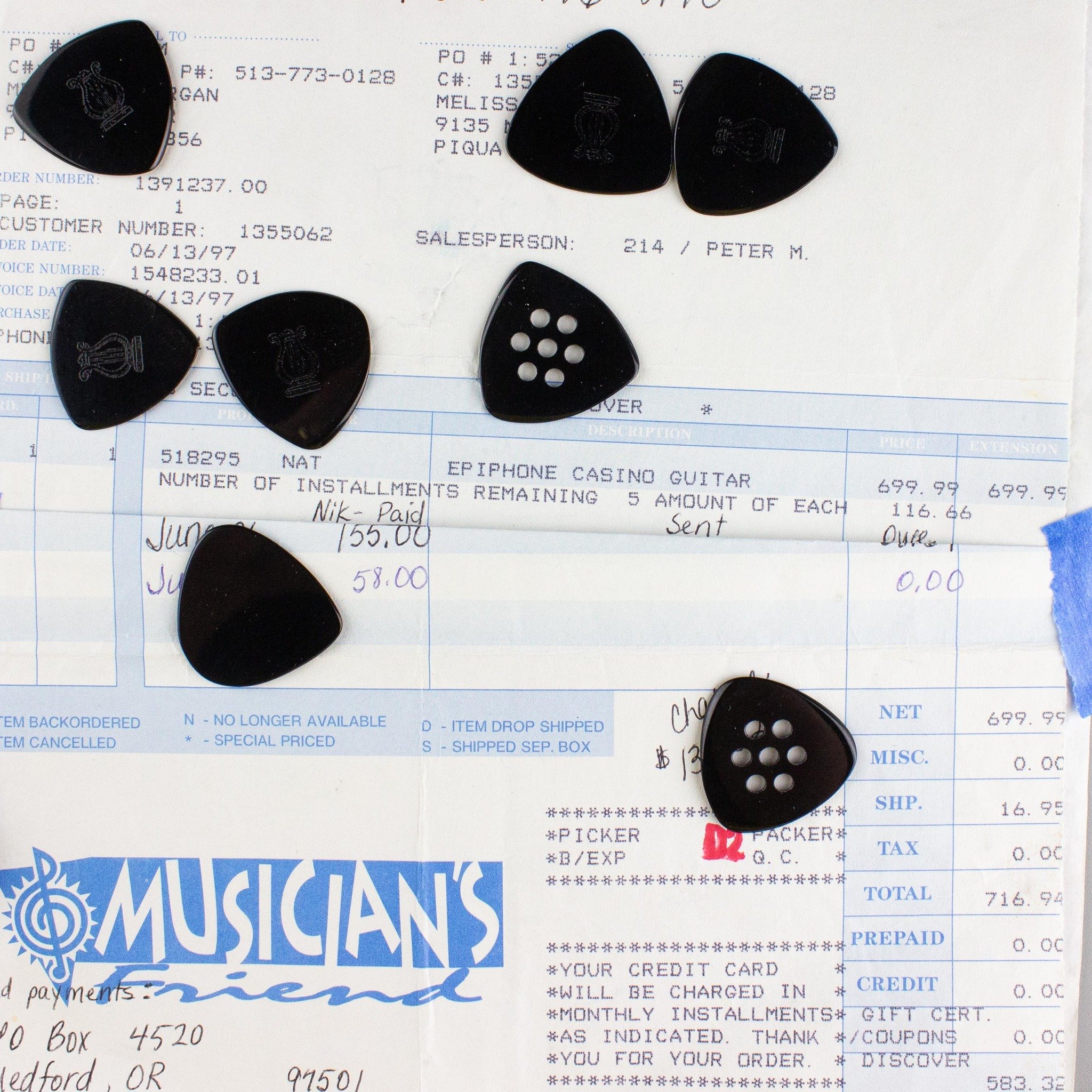so... I was digging through some old things and found the receipt for the first guitar I ever bought with my own money!. I didn't know I still had this..

It was the summer of '97, and I was 14 years old. I desperately wanted a blonde Epiphone Casino