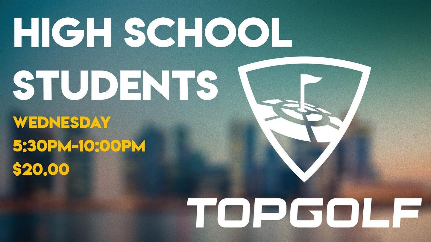 Current and upcoming high school students come out Wednesday night to hit a few balls or just hang out. $20 and any cash you might want for food. Be at church at 5:30pm.  #whfbcstudents