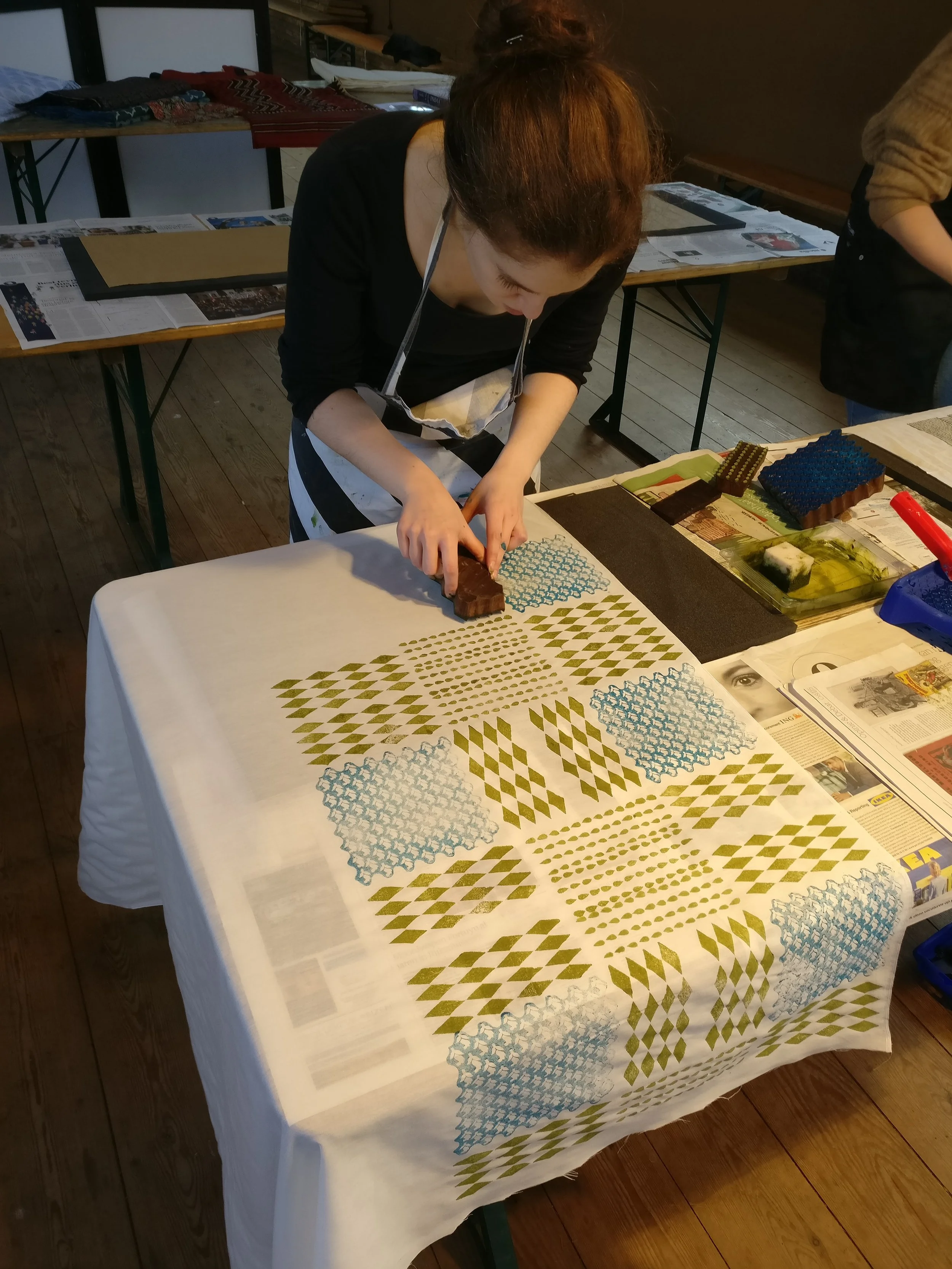 Masterclass Blockprint ArtEZ fashion masters, Crafts Council ism Openluchtmuseum Arnhem, april 2017