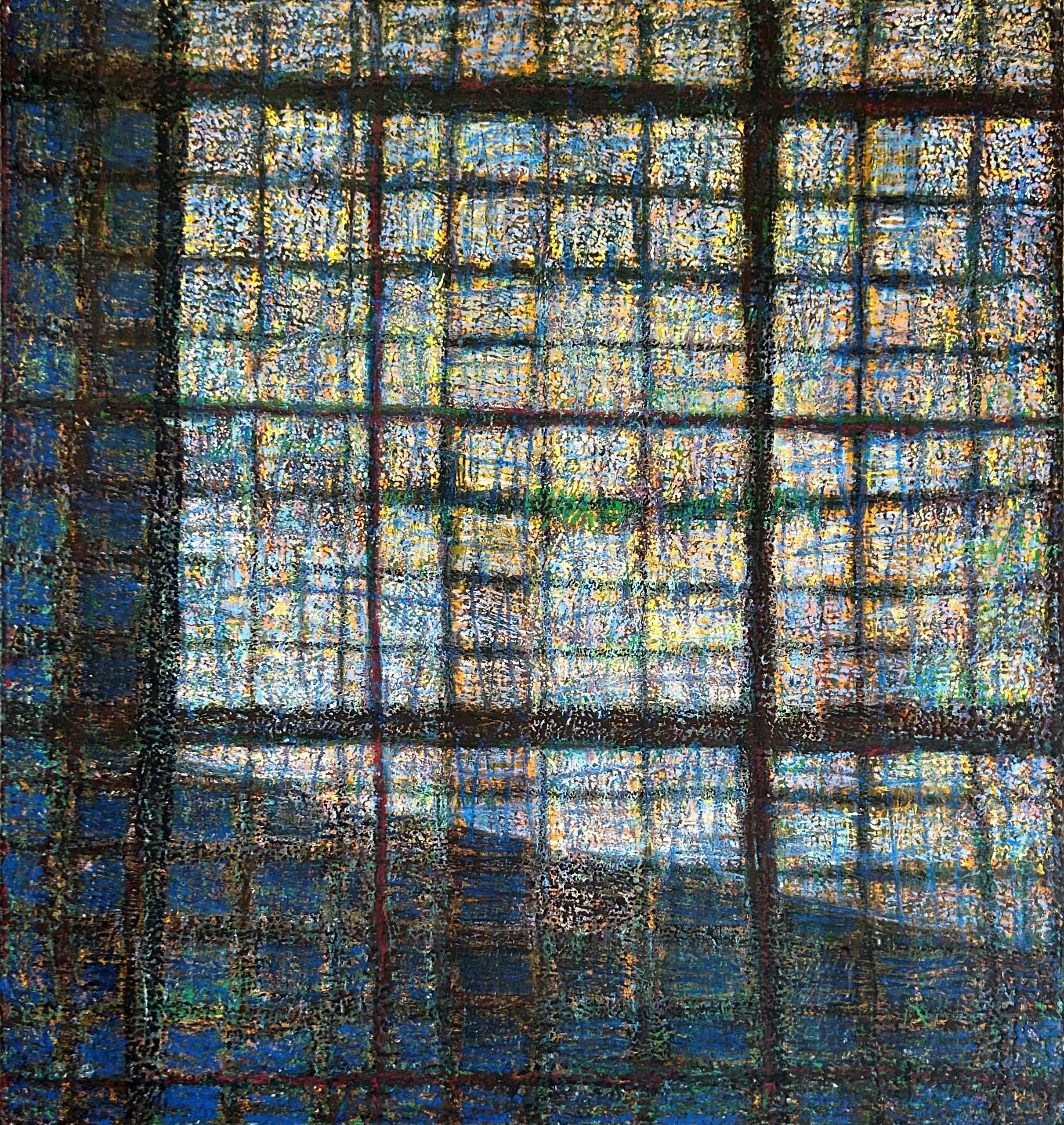 Nicholson Julie Grids and Glass oil stick on canvas 76x81cm.jpg