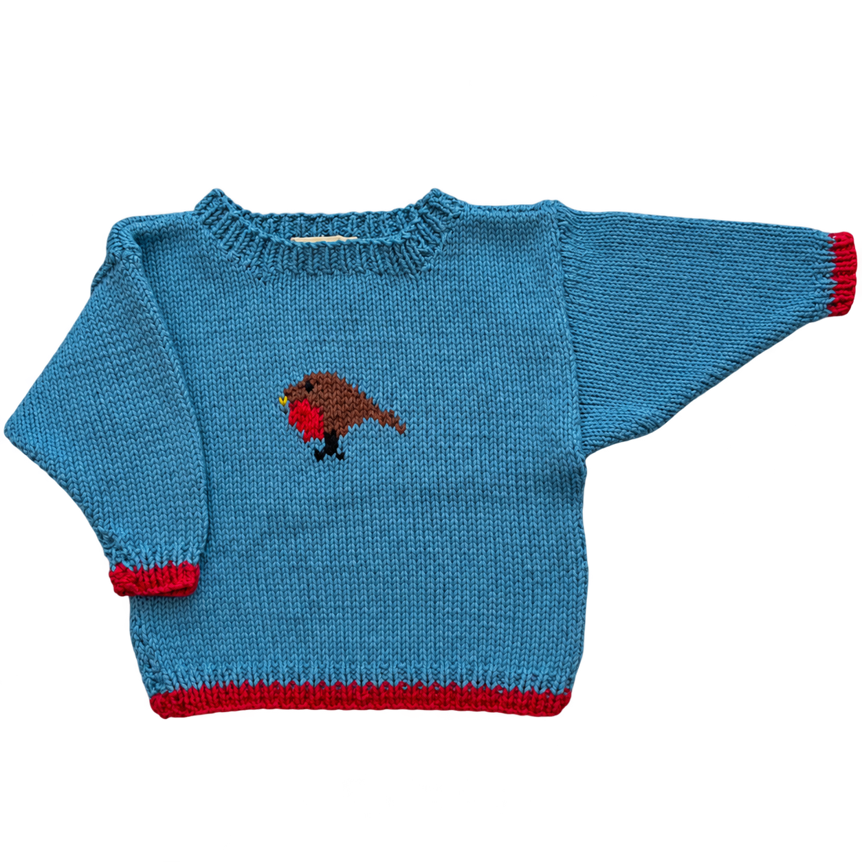 Blue Knitted Sweater with Bird Motif.png