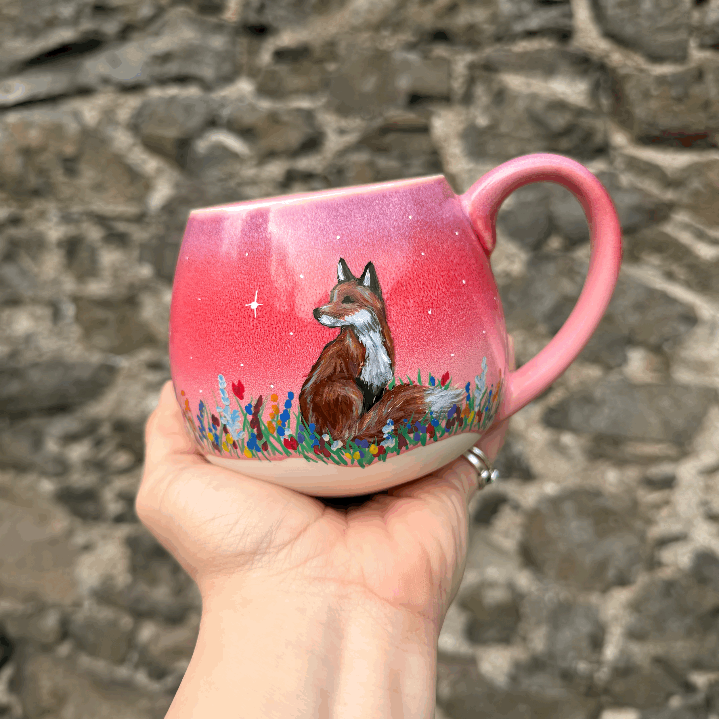 Hand Painted Fox Ceramic Mug