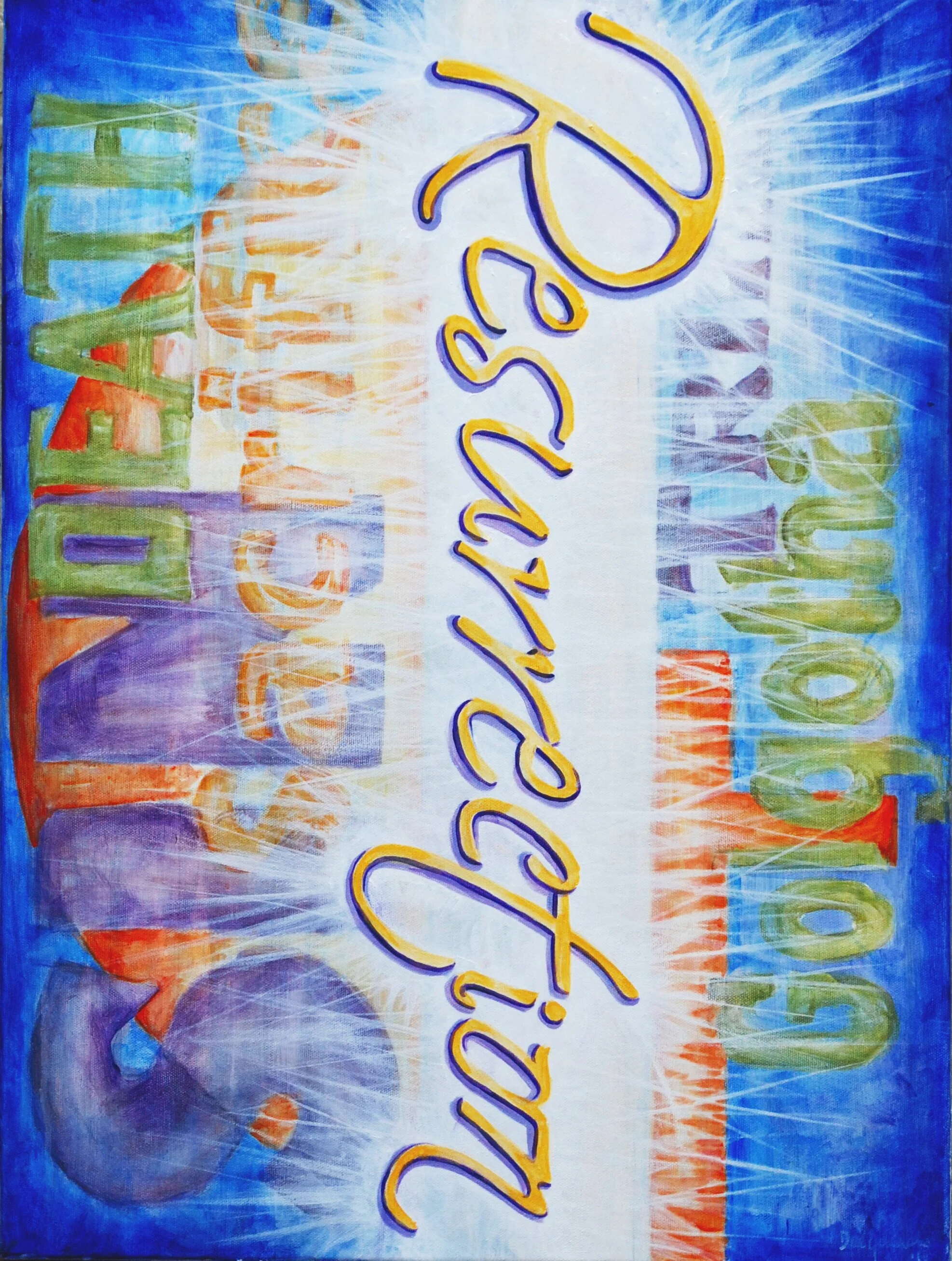Resurrection - I wanted the ugliness in the background to be overcome by the white cleansing of the word Resurrection.