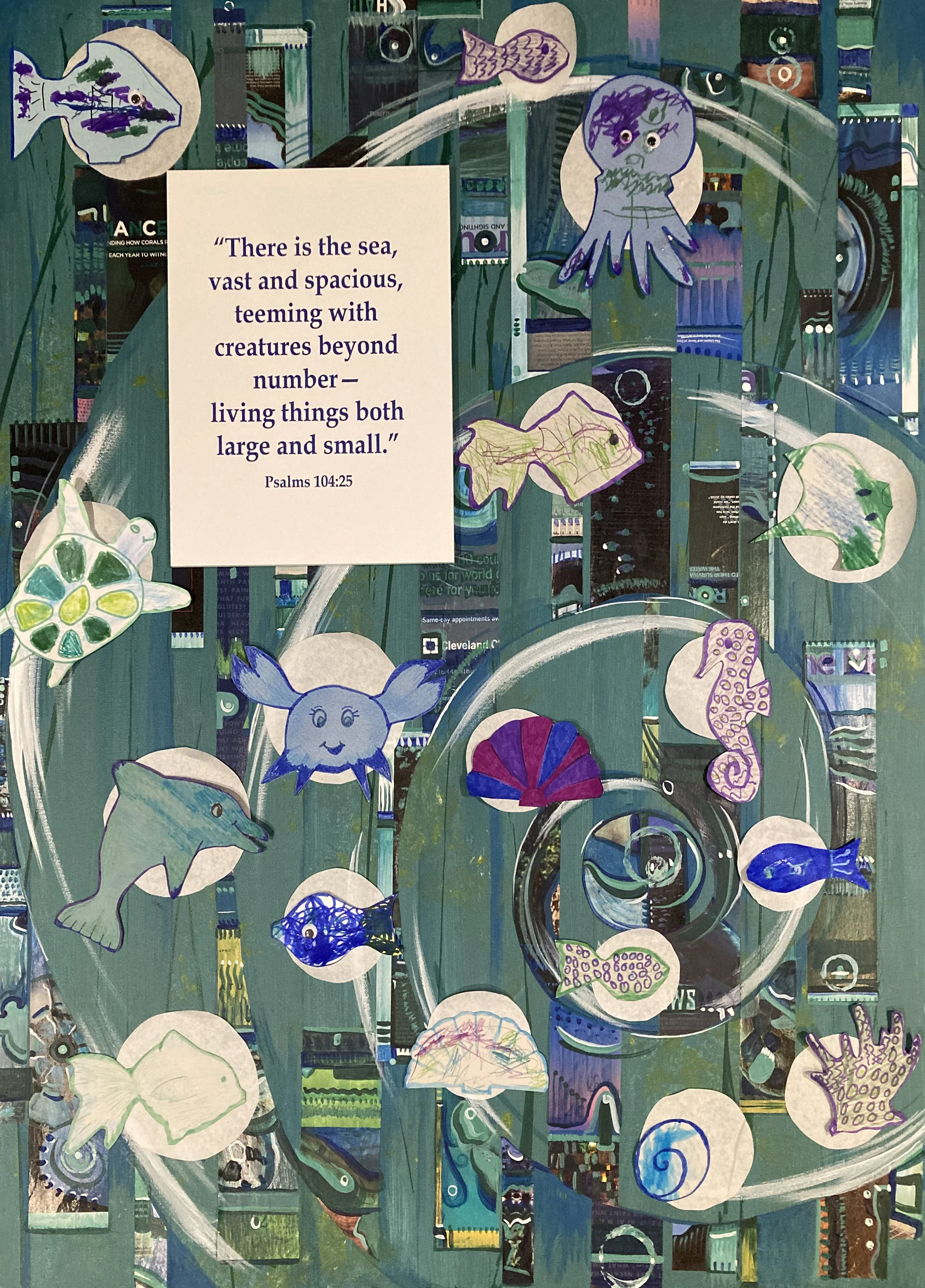 The adults with special needs created their own sea creatures and incorporated them into a  painting for their classroom.