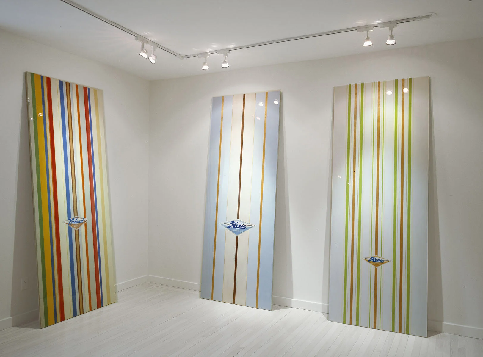 “Surfboards by Clement Greenberg ” oil, acrylic, paper and resin on panel 96'' x 36'' 2006
