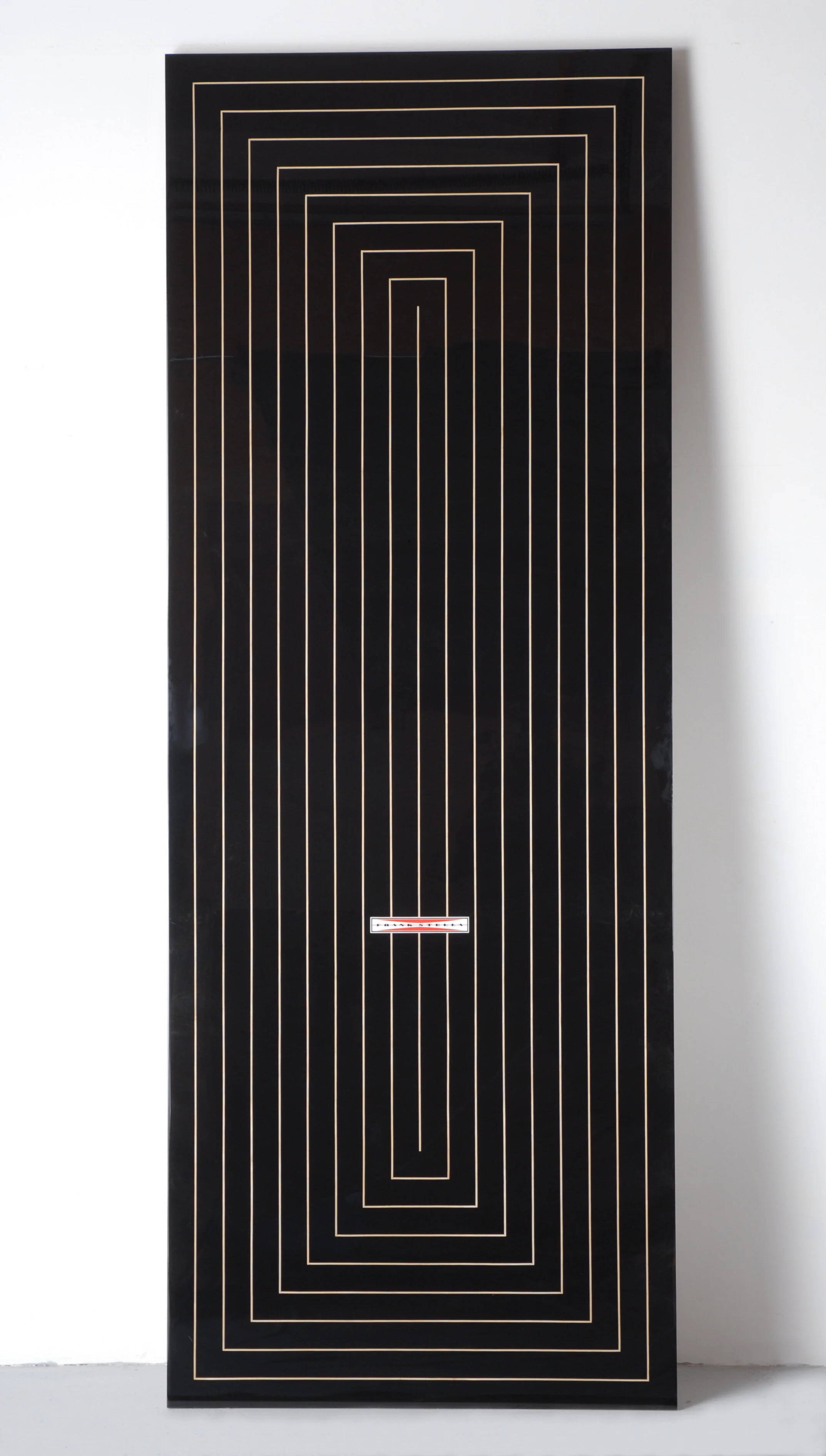 “Stella # 21 Ghost Wave” acrylic and paper decal on plywood with resin 96'' x 36'' 2008