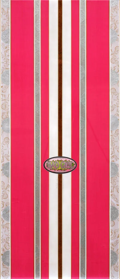 “Bad Girl # 2 Jeanne” oil, acrylic, paper, spray enamel with resin on birch plywood 84'' x 32'' 2008
