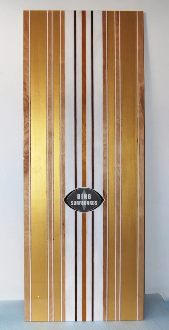 “Bing # 5 Hit the Surf” oil, acrylic, paper, spray enamel with resin on birch plywood 84'' x 32'' 2007