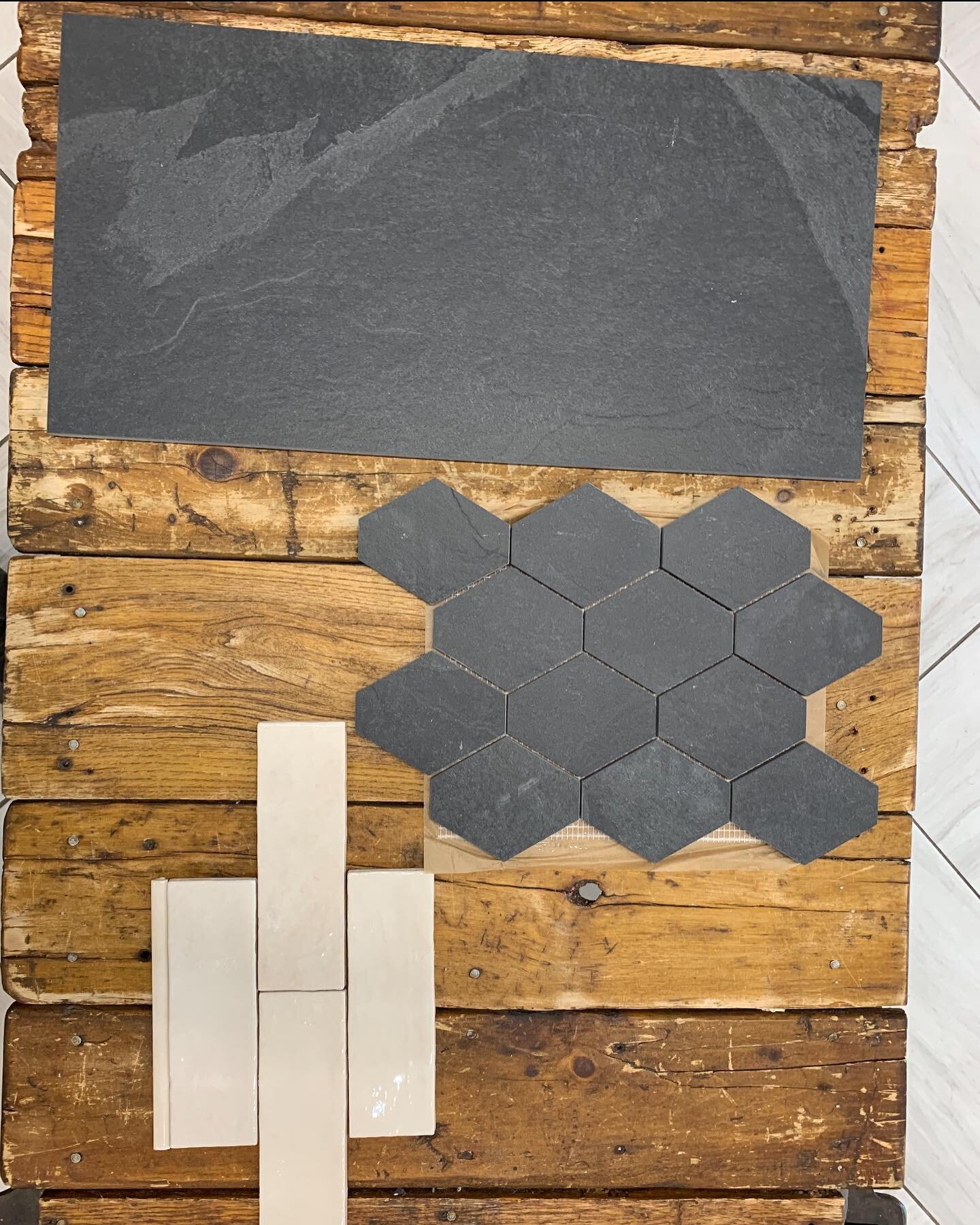 Beautiful master bathroom! Timeless 12 x 24 Montauk black slate looking porcelain floor, beautiful -zellige beige wall tile -nice and shaded, looks handmade without the handmade price!!! quartz, vanity tops, sills, sadfle, knee wall top and recess bo