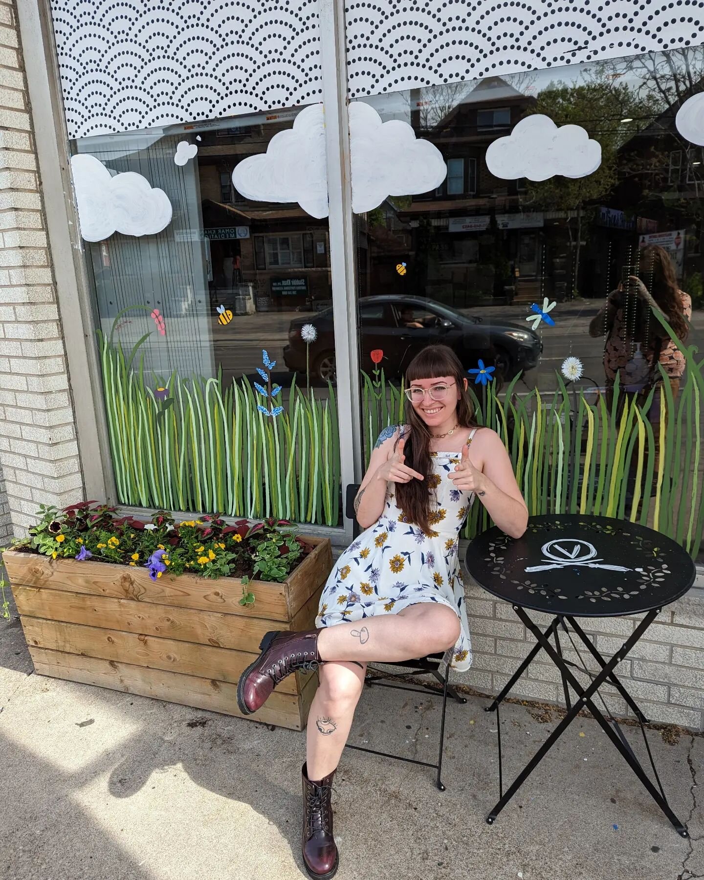 Suns out, flowers planted, windows painted, table and chairs set up, floral dress acquired. Sam is set for a summer at Coven and we hope y'all are too! It's beautiful out today, come hang with us!