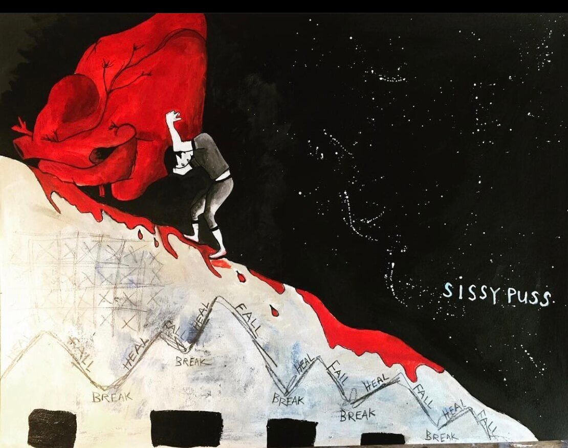 Sissypuss, 24” x 18”, acrylic on paper, 2017-2018