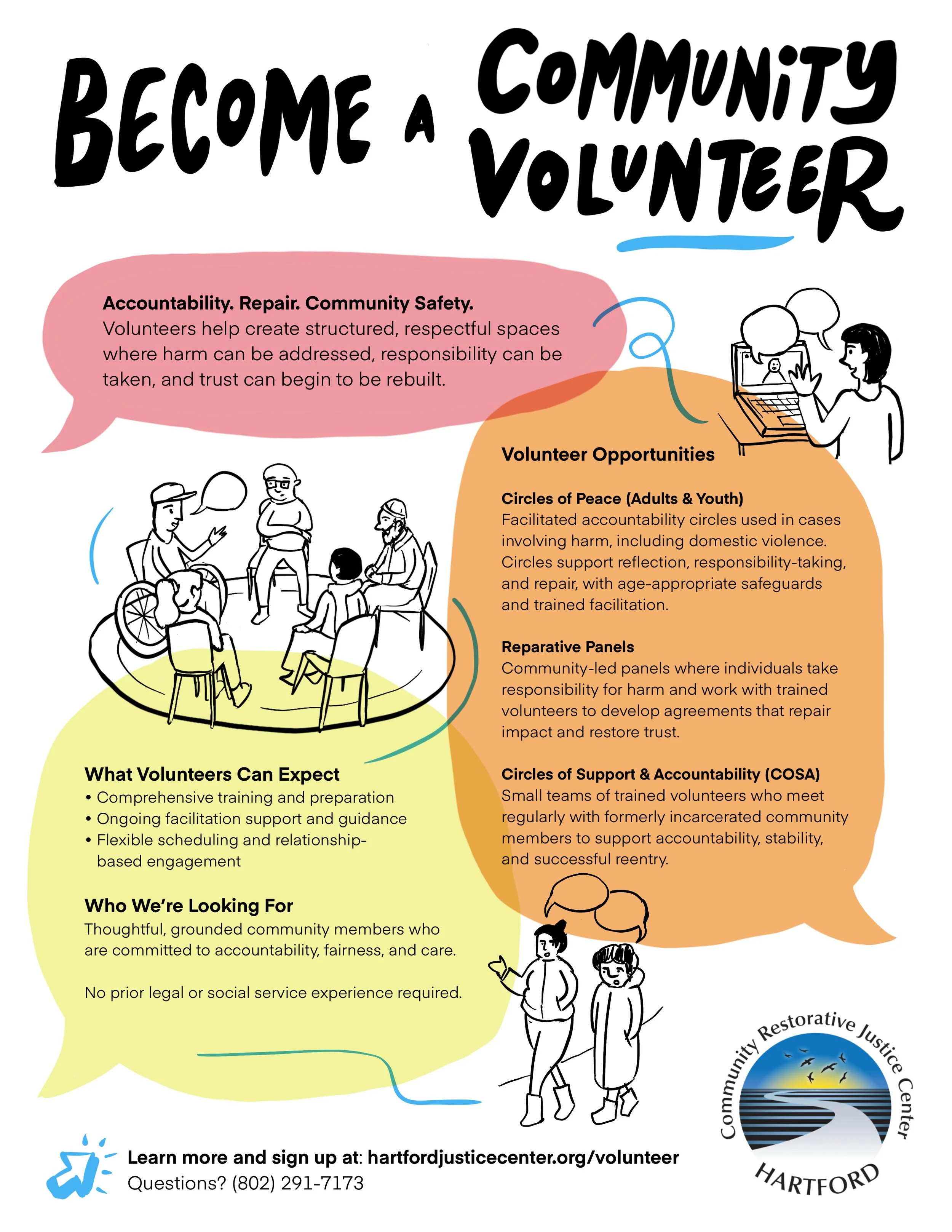 Flyer for the Hartford Community Restorative Justice Center