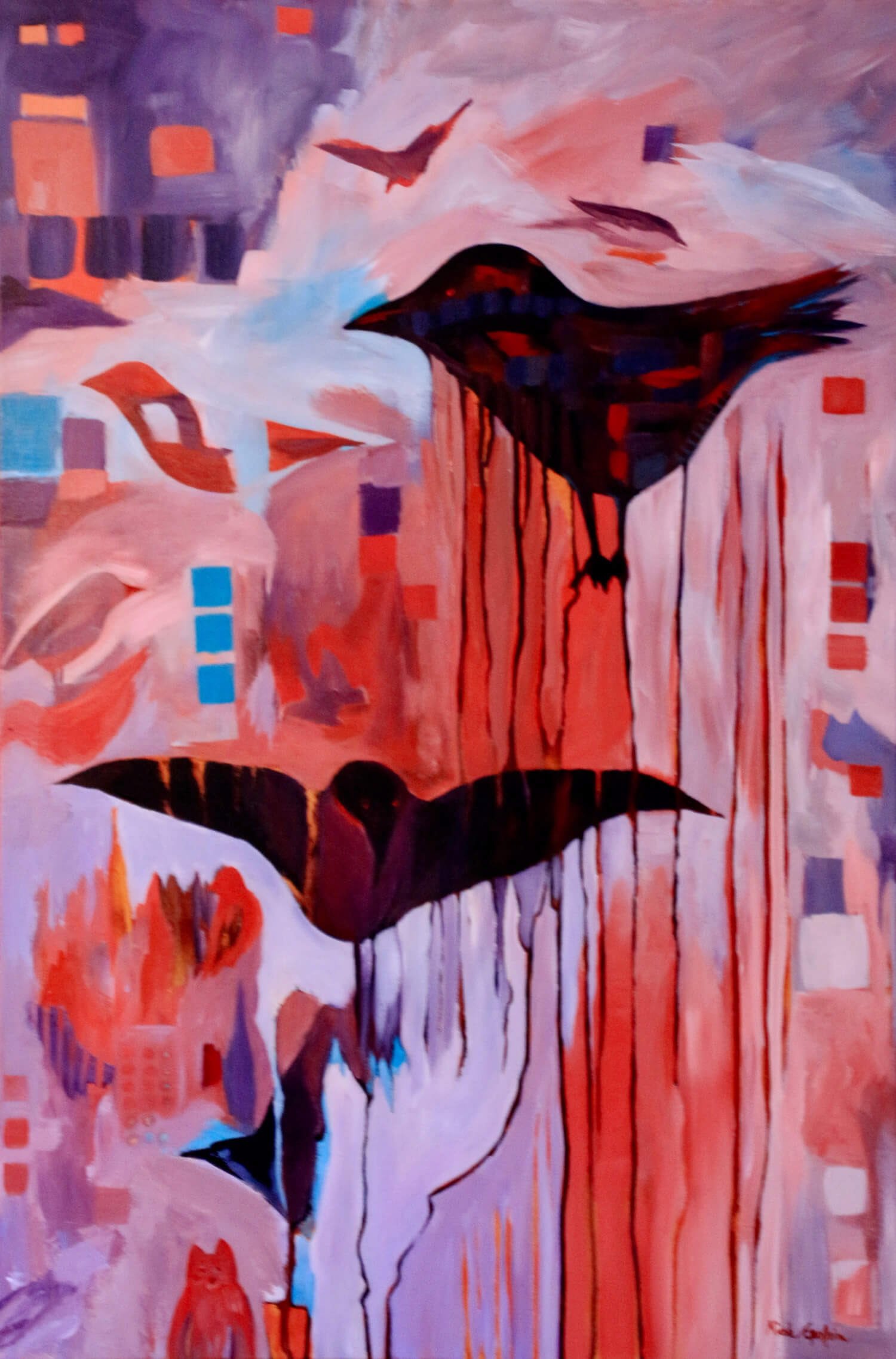 Birds to Look at for Django - 36x24 painting by Nicole Geoffrion